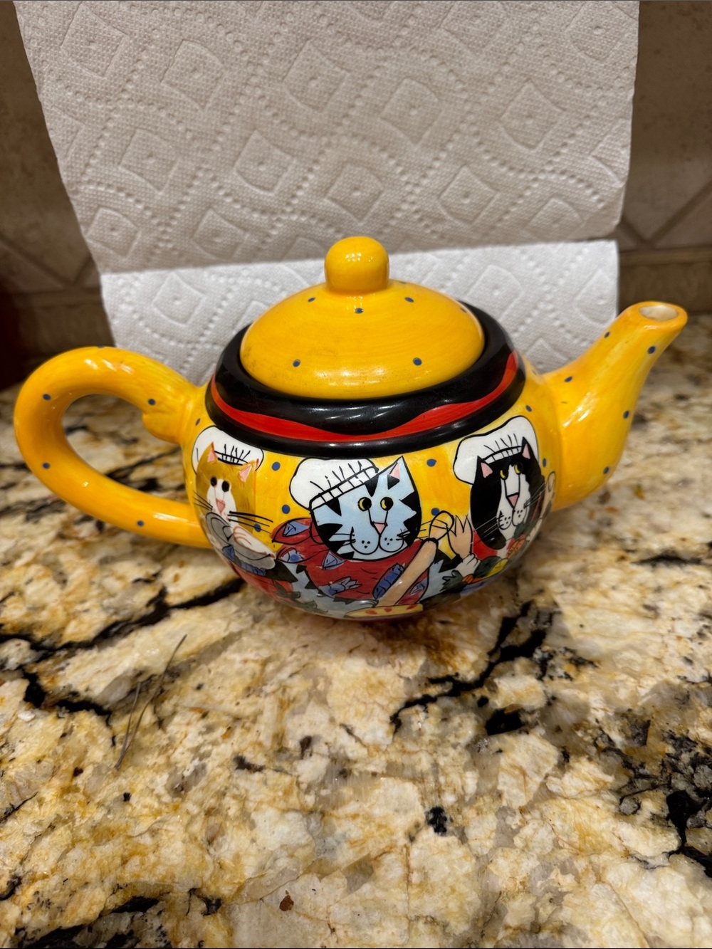 Whimsical Yellow Cat Catzilla Ceramic Teapot with Playful Illustration